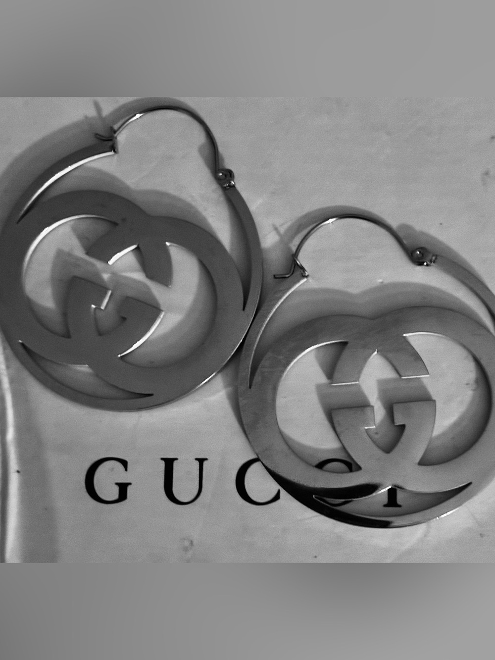 Silver Double G Interlocking GUCCI Style Lightweight Drop Hoops 4.5cm